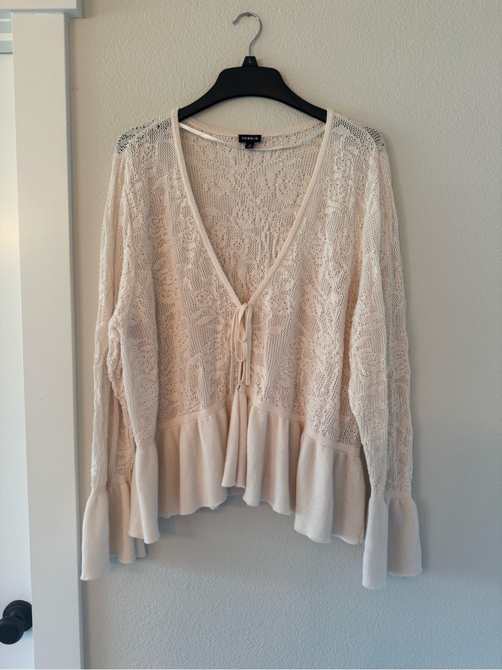 torrid cream lace tie-front peplum blouse